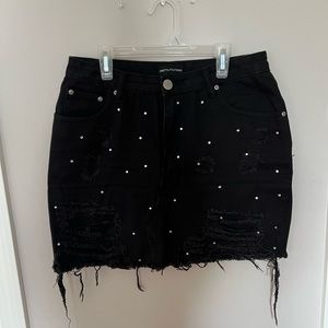 PLT Rhinestone Black Denim Skirt